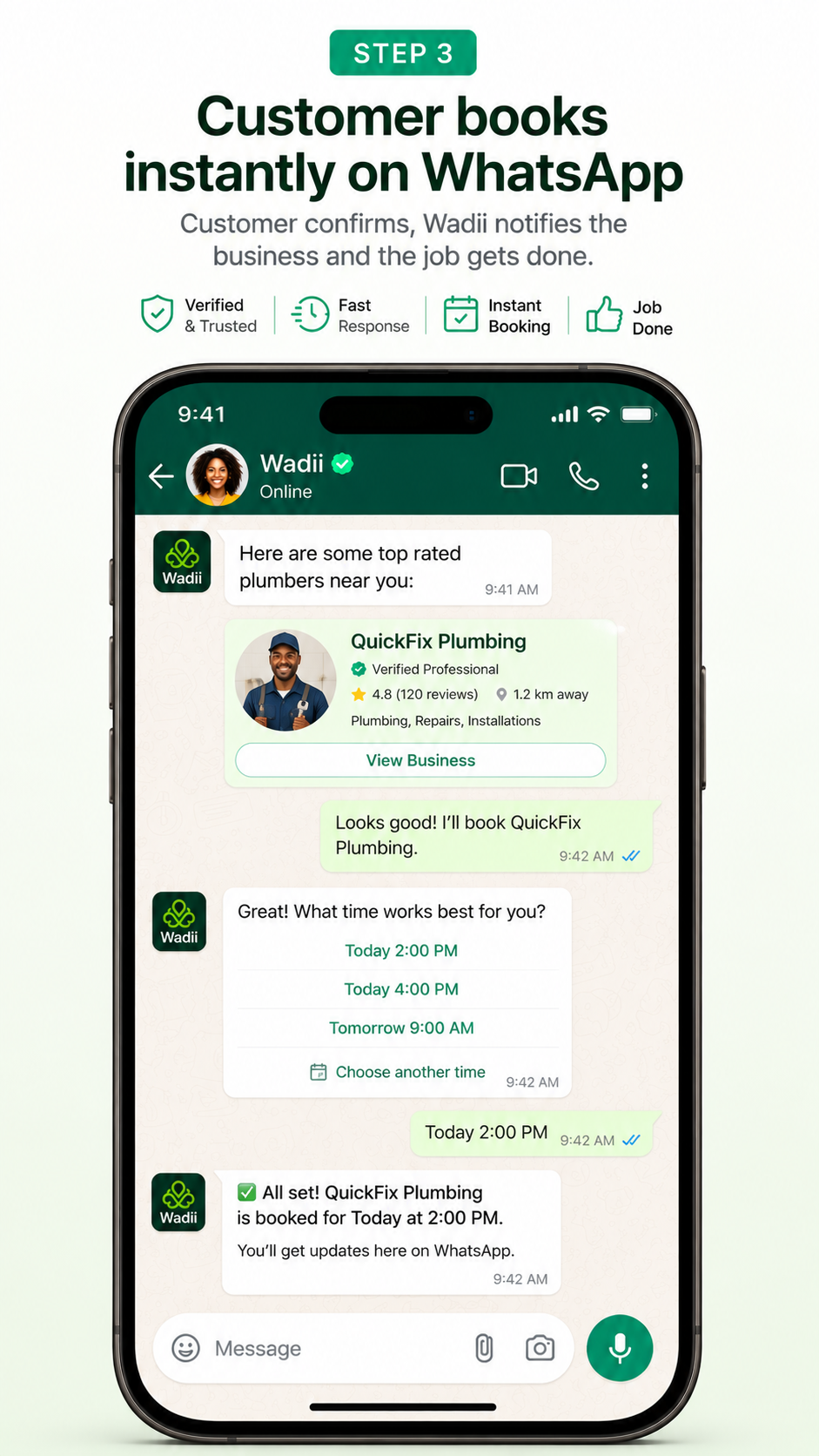 Step 3 — Customer books instantly on WhatsApp