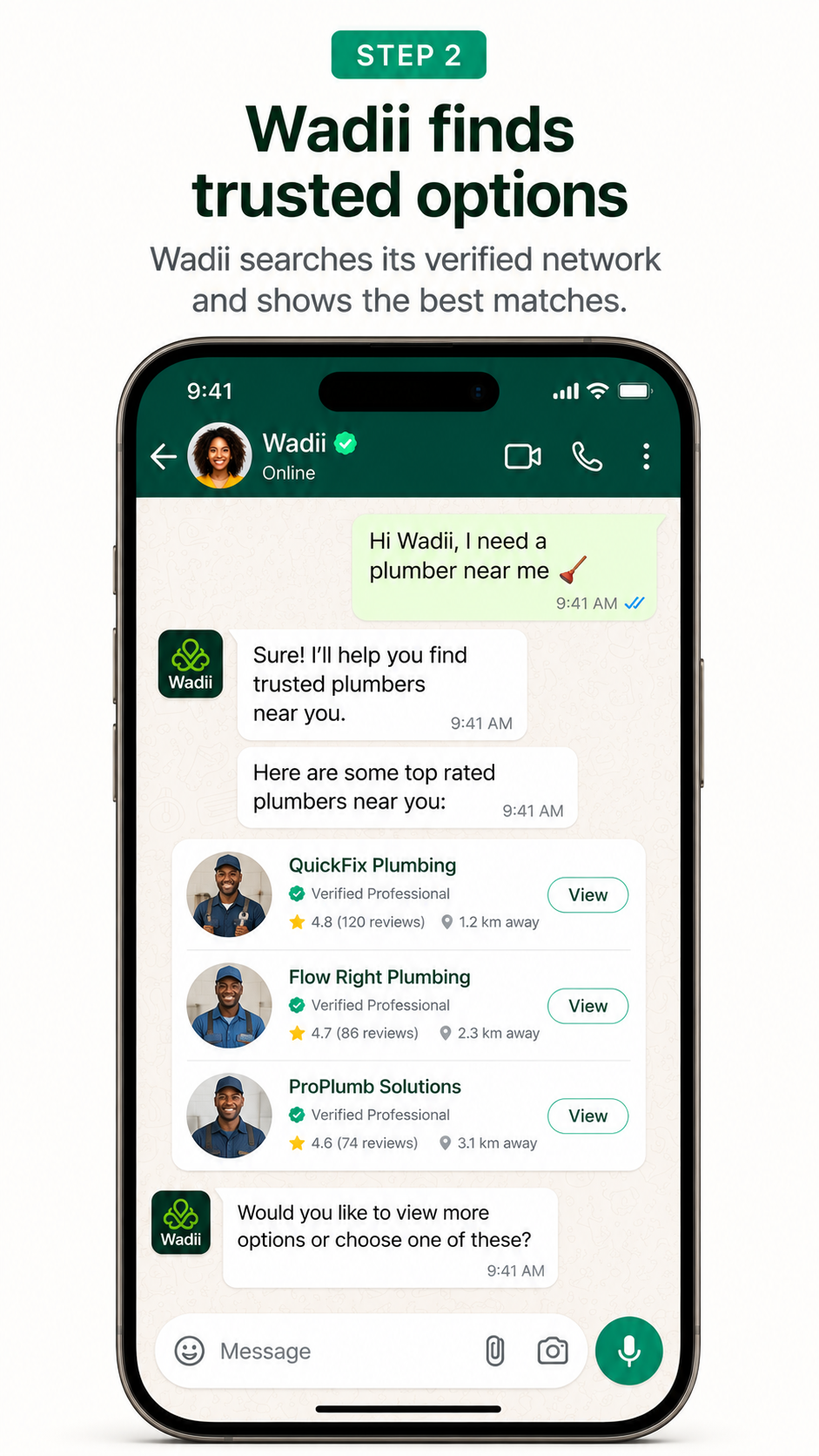 Step 2 — Wadii finds trusted options